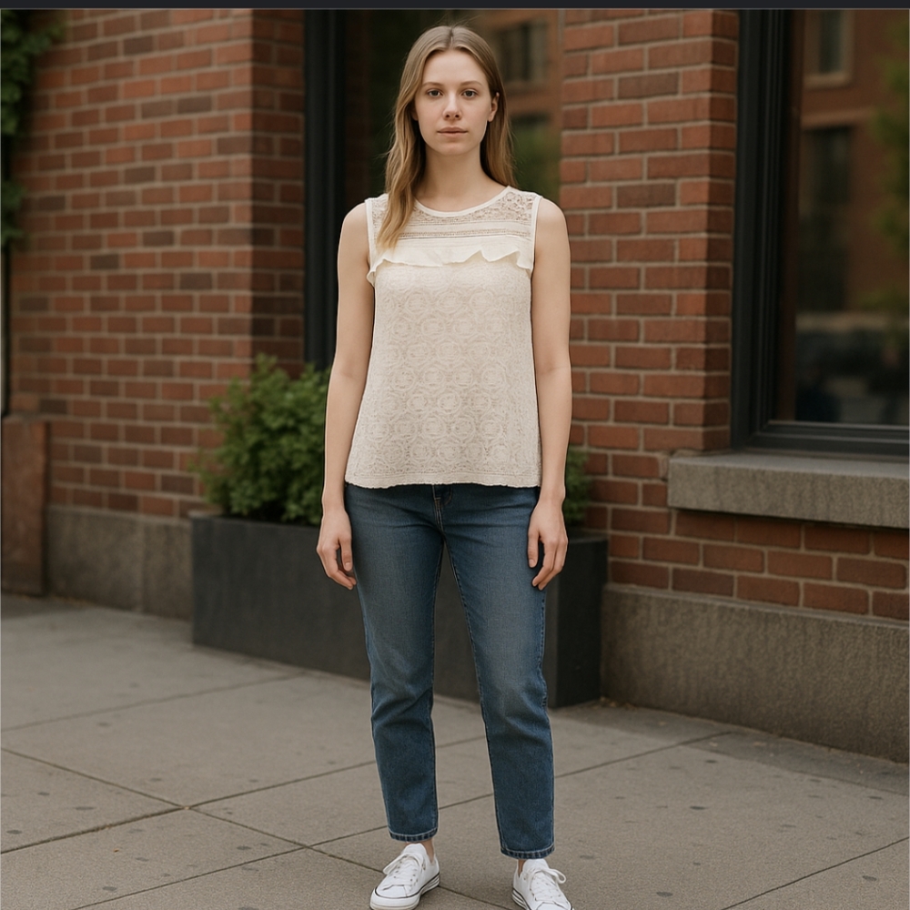 Tommy Hilfiger Sleeveless White Ruffle Lace Blouse